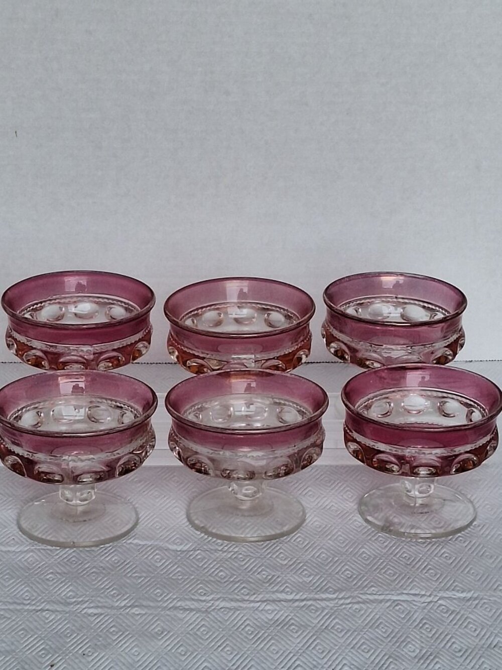 6 Vintage Cranberry and Flear Dessert Bowls